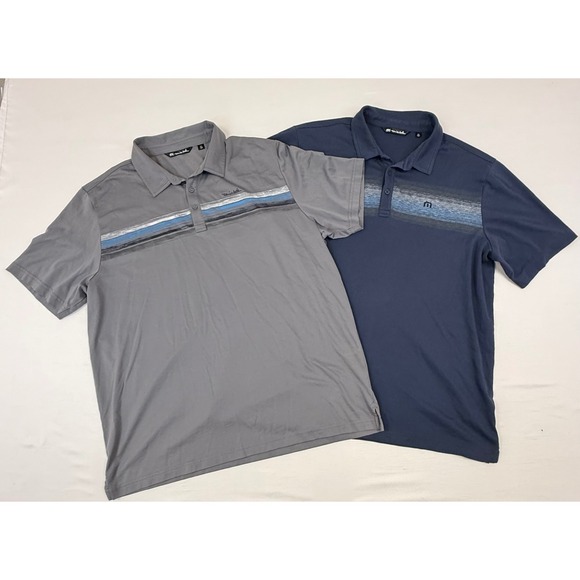 TravisMathew Other - TravisMathew Mens XXL Polo Shirt Bundle 2 Pack Navy Blue Grey Striped Golf Tops